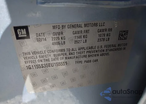 2014 Chevrolet Impala 2Lz from USA, damaged, VIN 1G1155S35EU155551